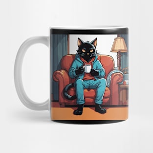 Black Cat Enjoying a Mug of Hot Chocolate Mug